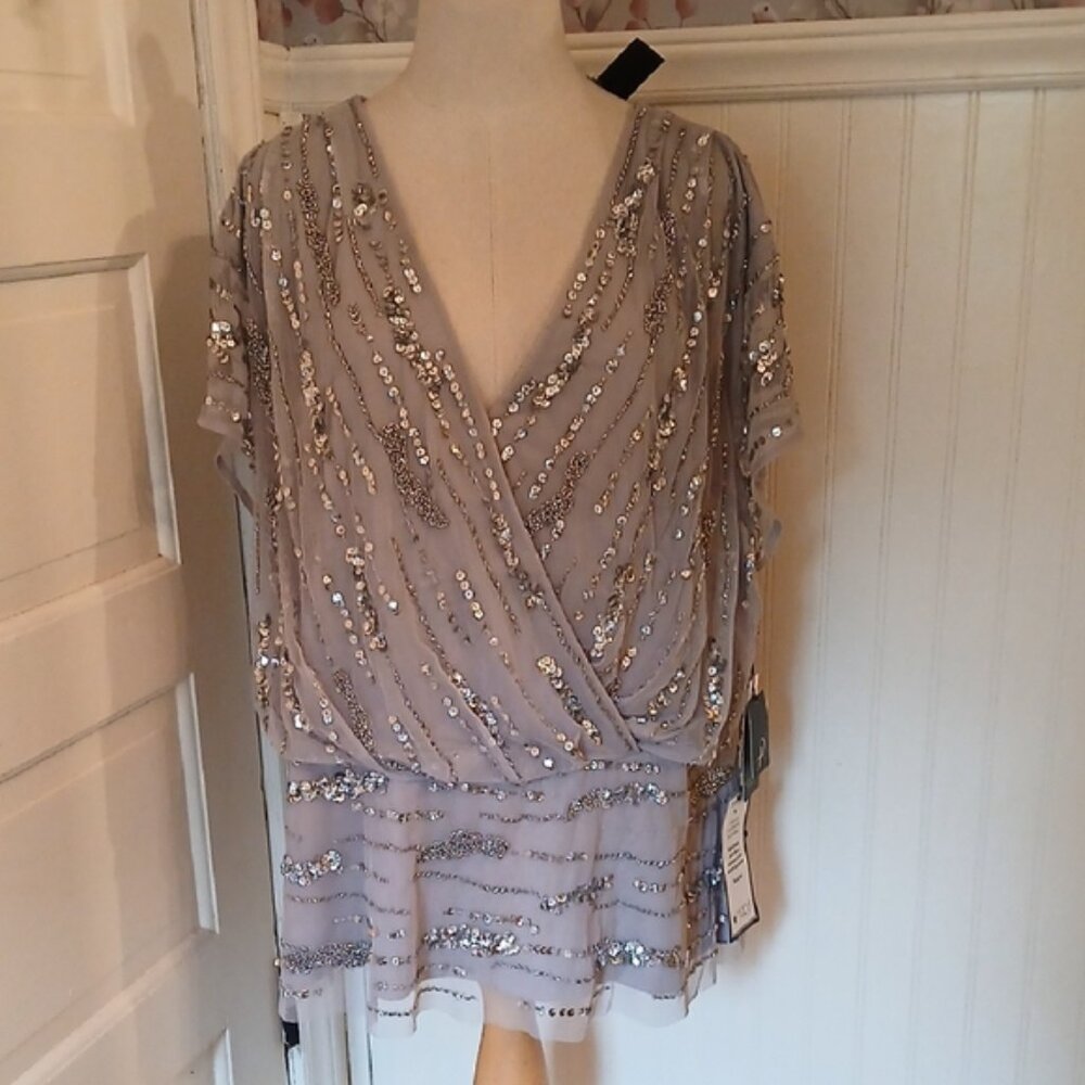 Adrianna Papell Sequin Embellished Blouse in Gray
